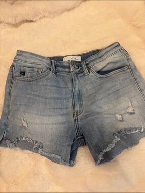 KanCan Light Wash Distressed Denim Shorts - Pale Blue